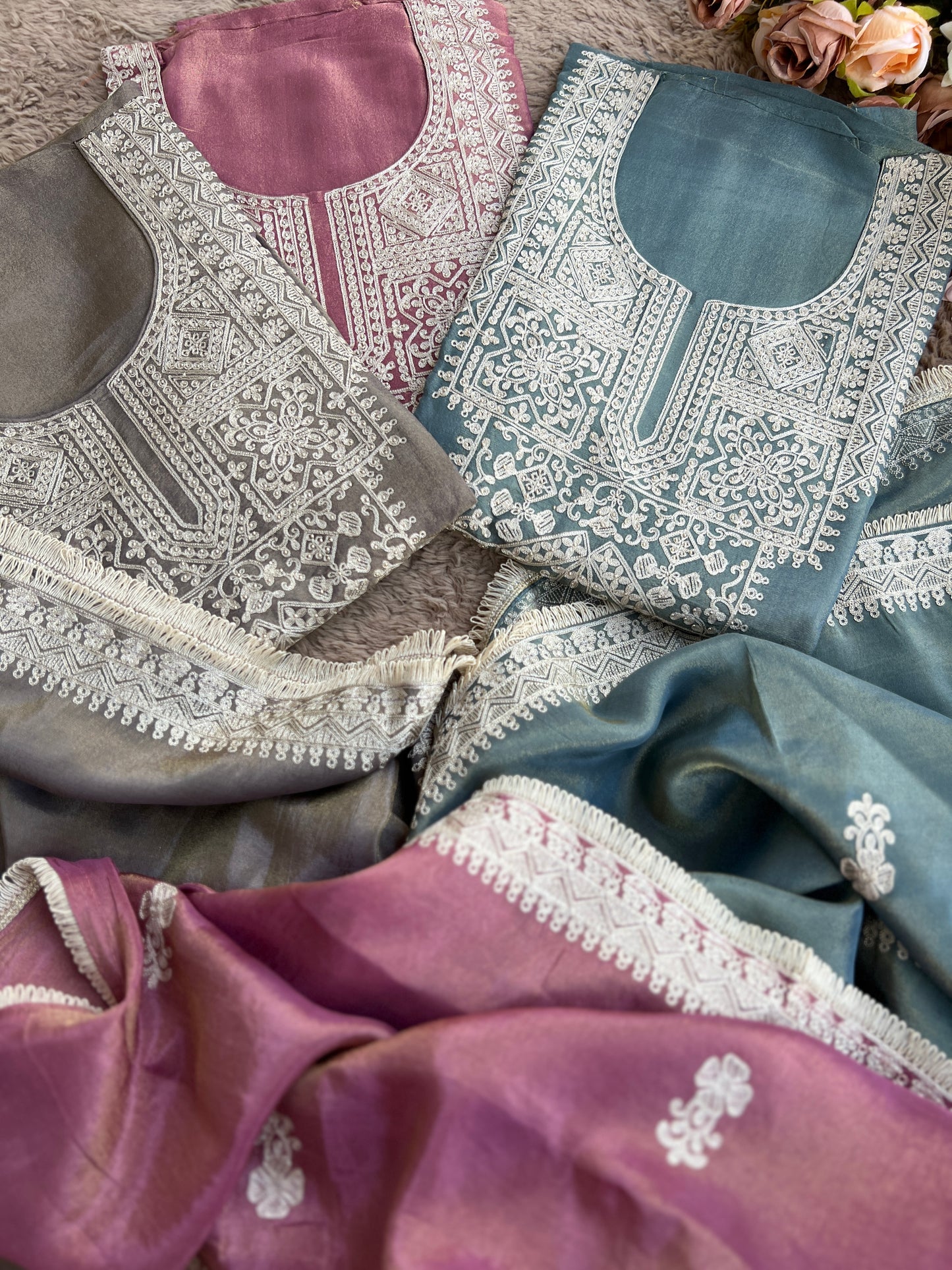Luxe Shimmer Silk with Lace & Embroidered Detailing