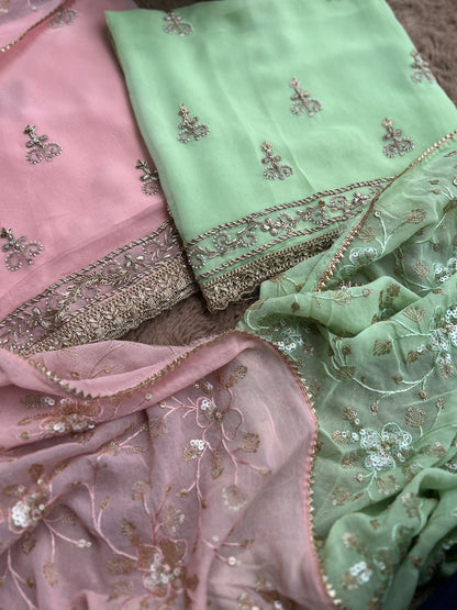 Dazzling Georgette Handwork Suit with a Show-Stopping Dupatta Ensemble