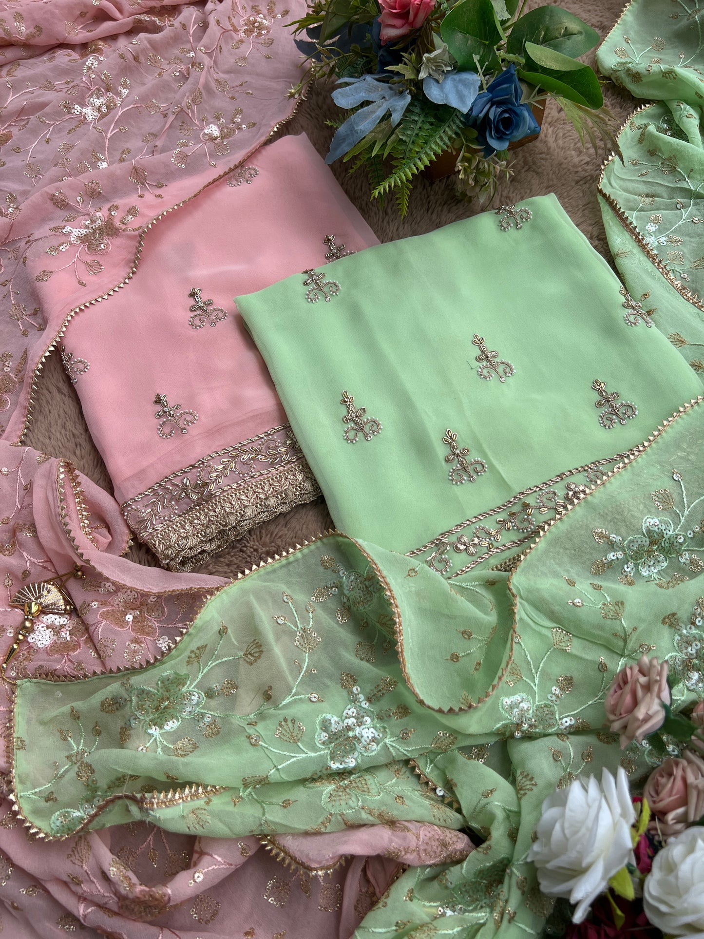 Dazzling Georgette Handwork Suit with a Show-Stopping Dupatta Ensemble