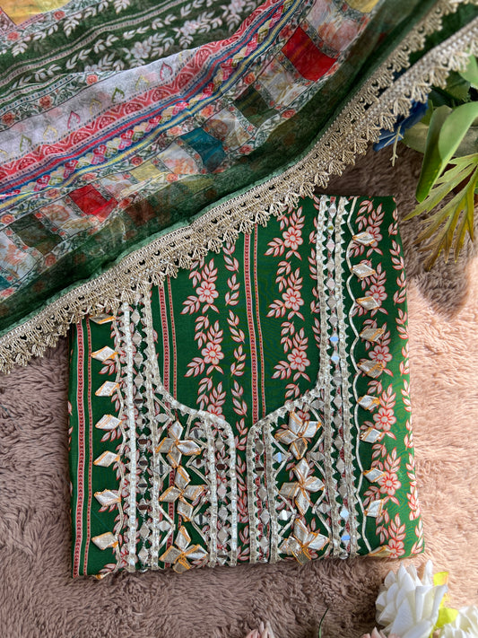 Floral Printed Crepe Gotapatti Salwar Suit