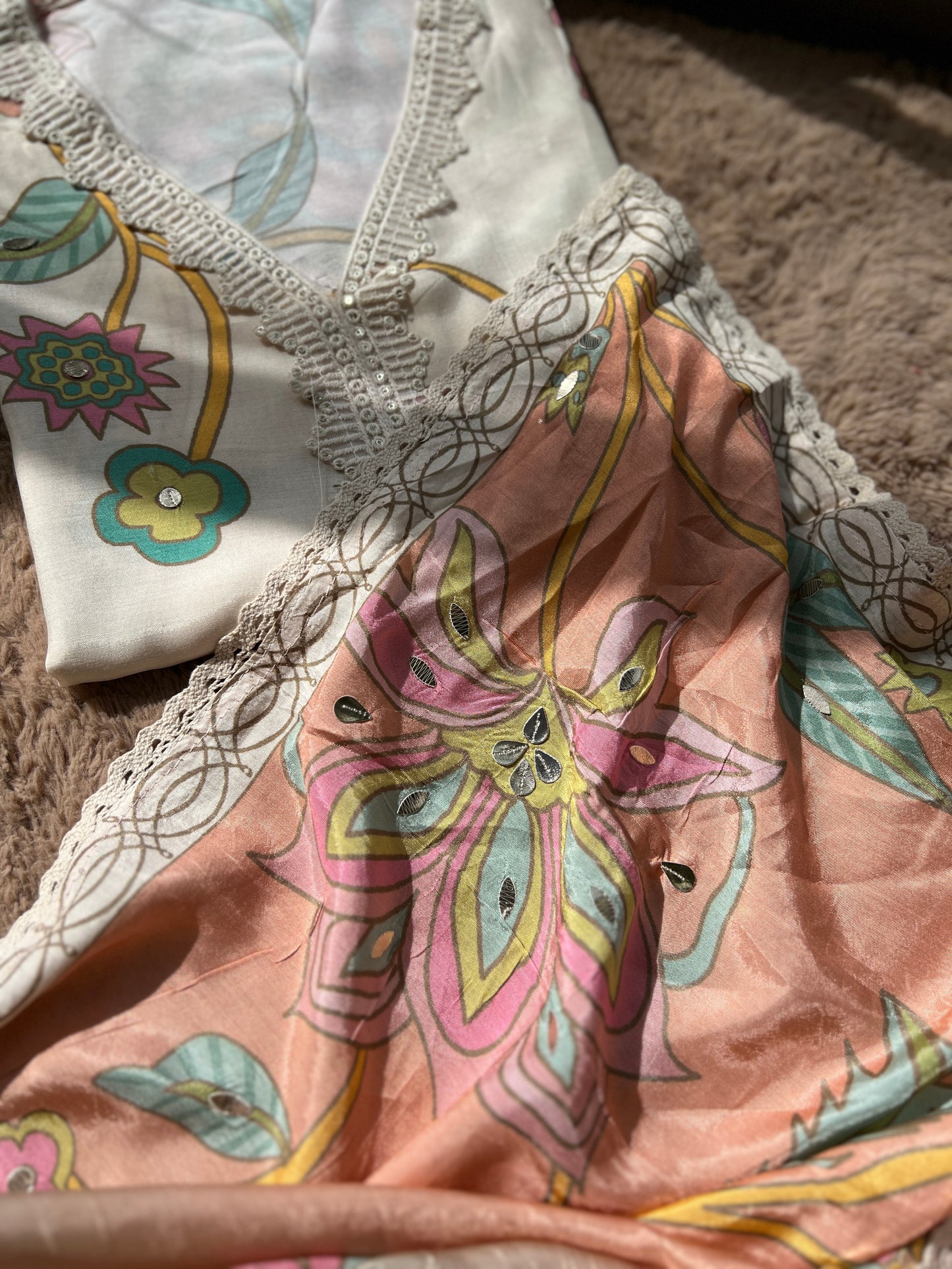 Floral Maslim Semi-Stitched Suit with Elegant Dupatta