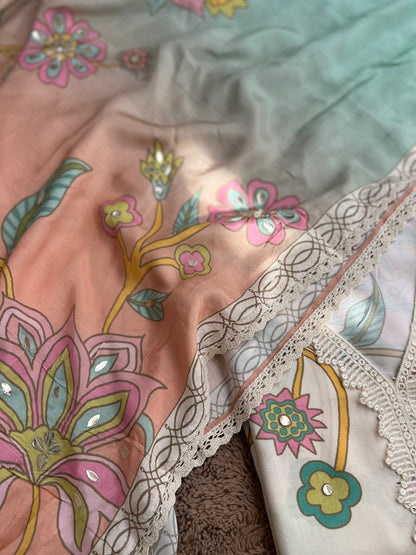 Floral Maslim Semi-Stitched Suit with Elegant Dupatta