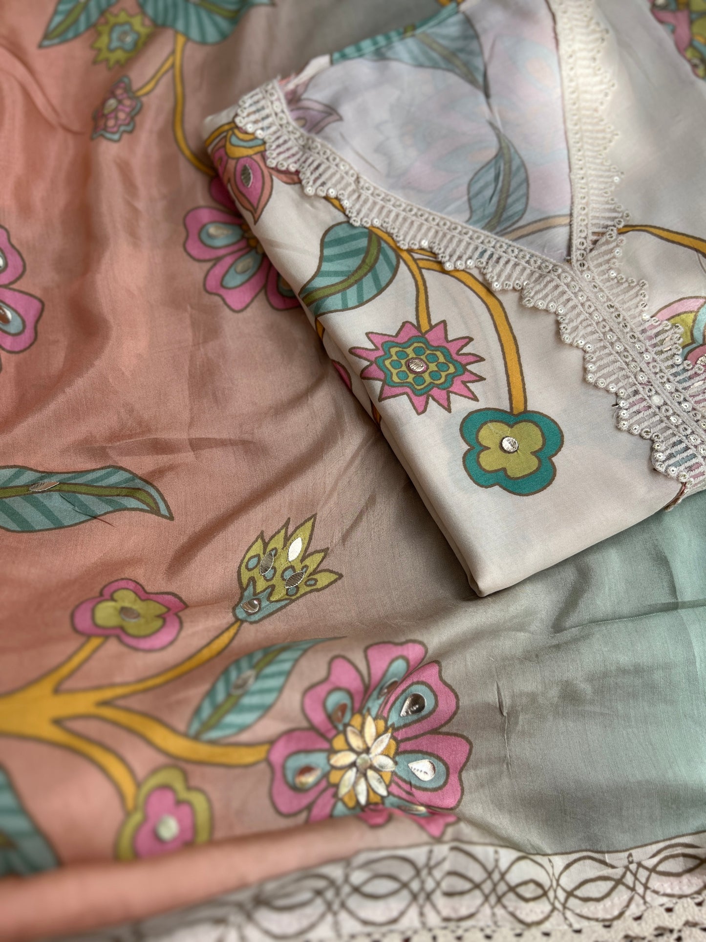 Floral Maslim Semi-Stitched Suit with Elegant Dupatta