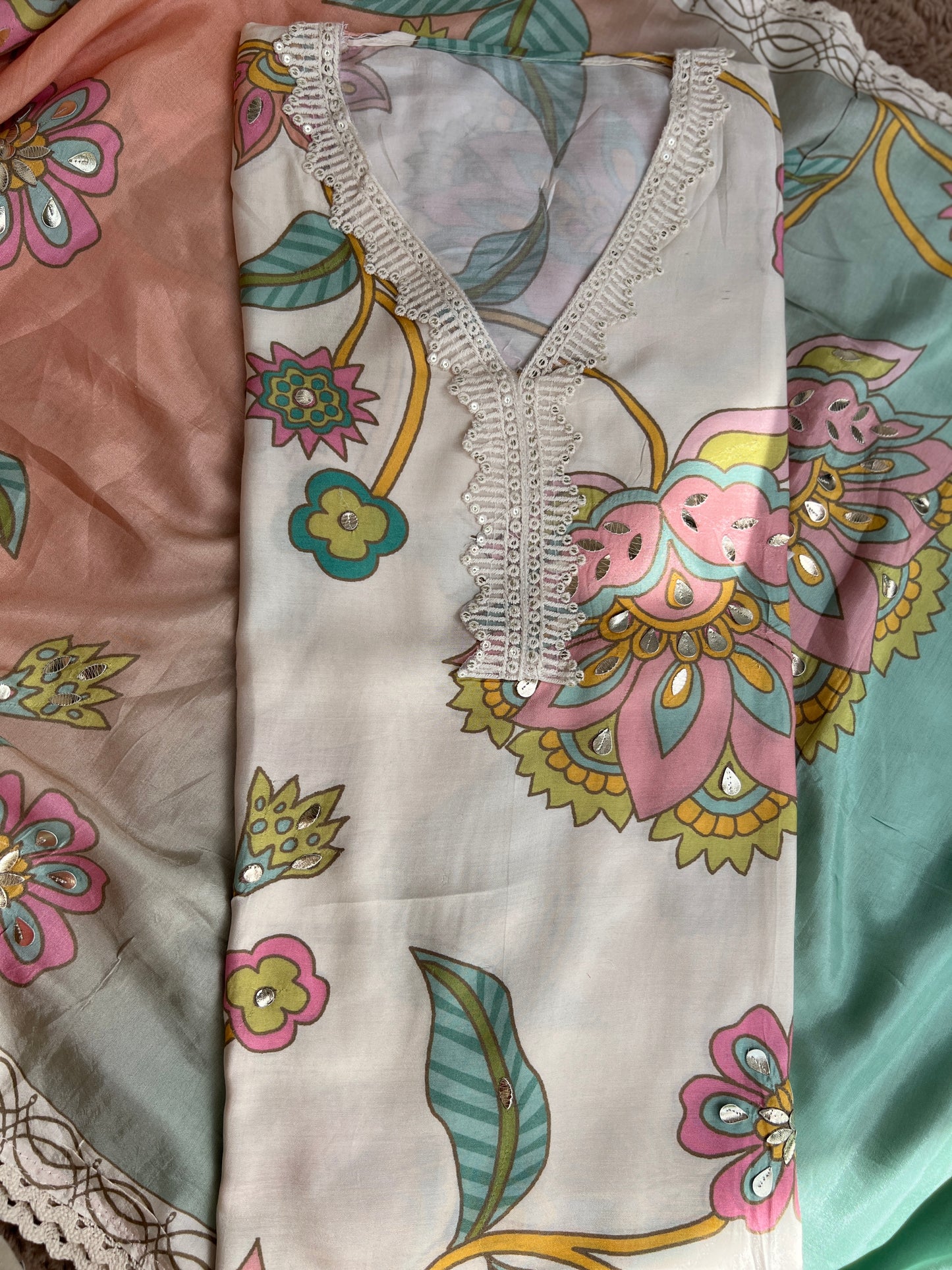 Floral Maslim Semi-Stitched Suit with Elegant Dupatta