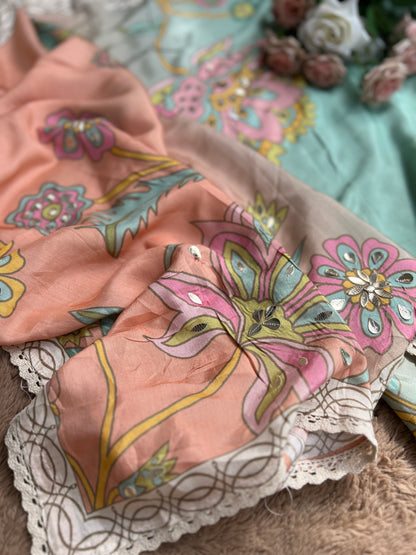 Floral Maslim Semi-Stitched Suit with Elegant Dupatta