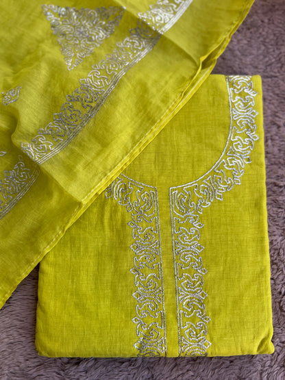 Vibrant Mal Chanderi Suits with Elegant Pitta Work Detailing