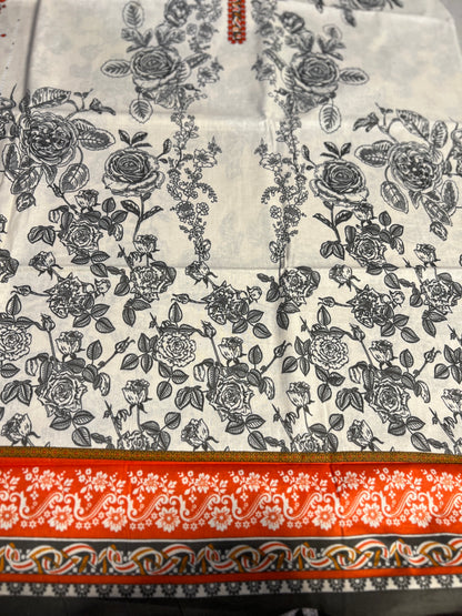 Elegant Ivory & Black Floral Suit with Rust Orange Detailing