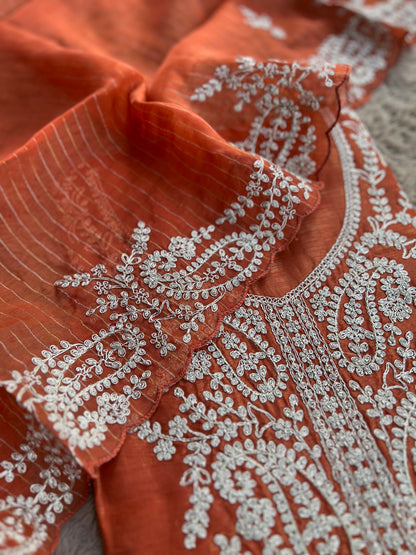 Shimmer Crepe with Exquisite Code Work & Tissue Organza Embroidered Dupatta