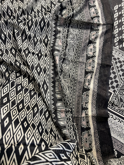 Classic Black & White Karachi Printed Cotton Suit Set