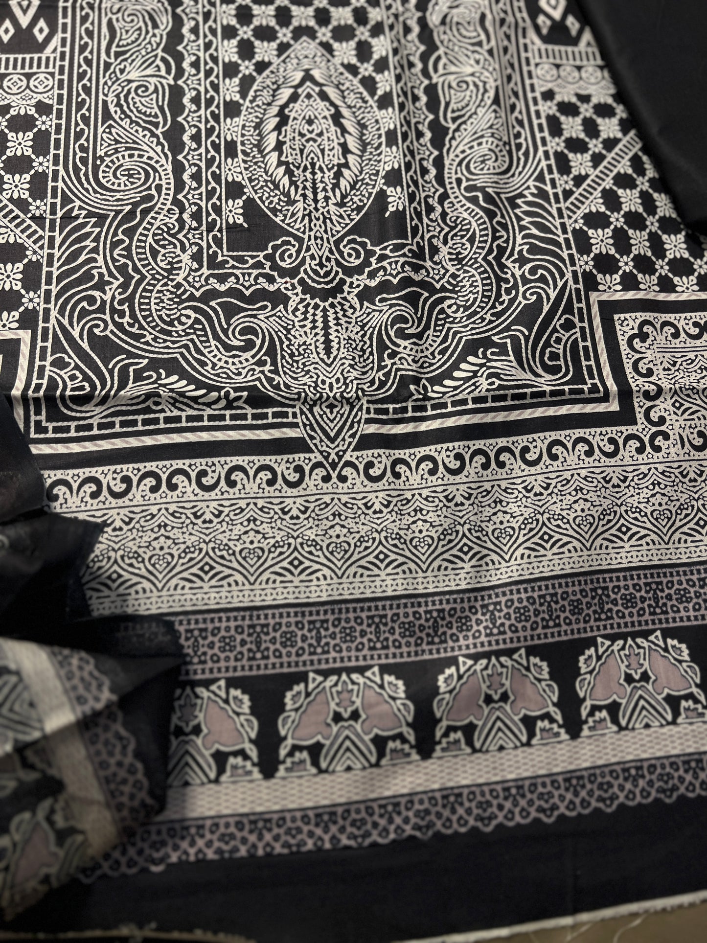 Classic Black & White Karachi Printed Cotton Suit Set