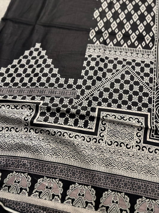 Classic Black & White Karachi Printed Cotton Suit Set
