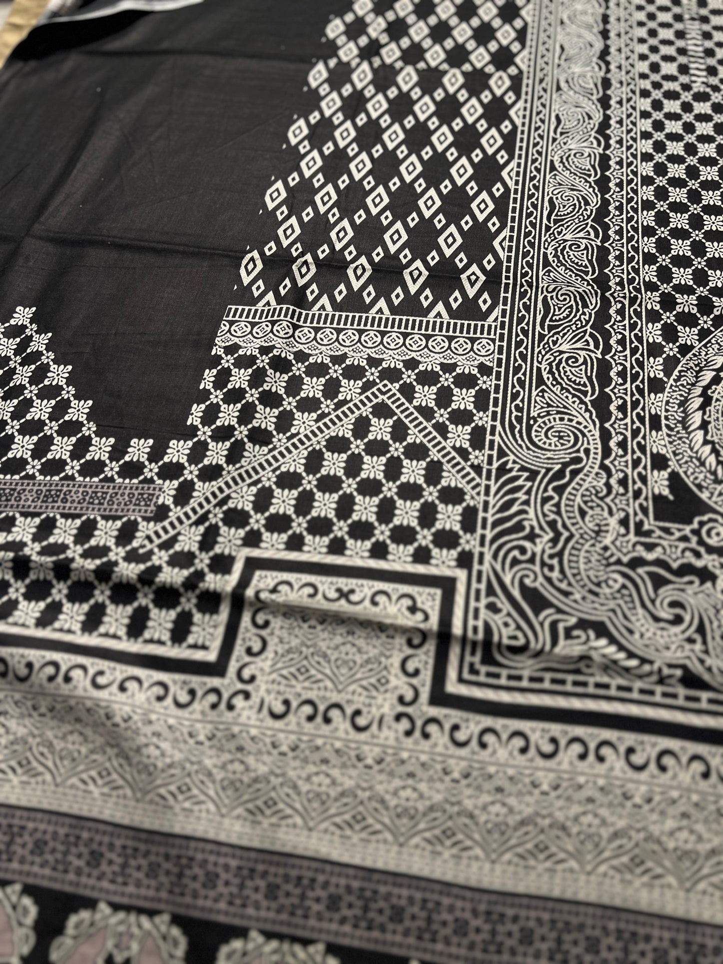 Classic Black & White Karachi Printed Cotton Suit Set