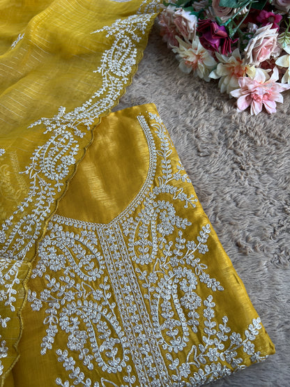 Shimmer Crepe with Exquisite Code Work & Tissue Organza Embroidered Dupatta
