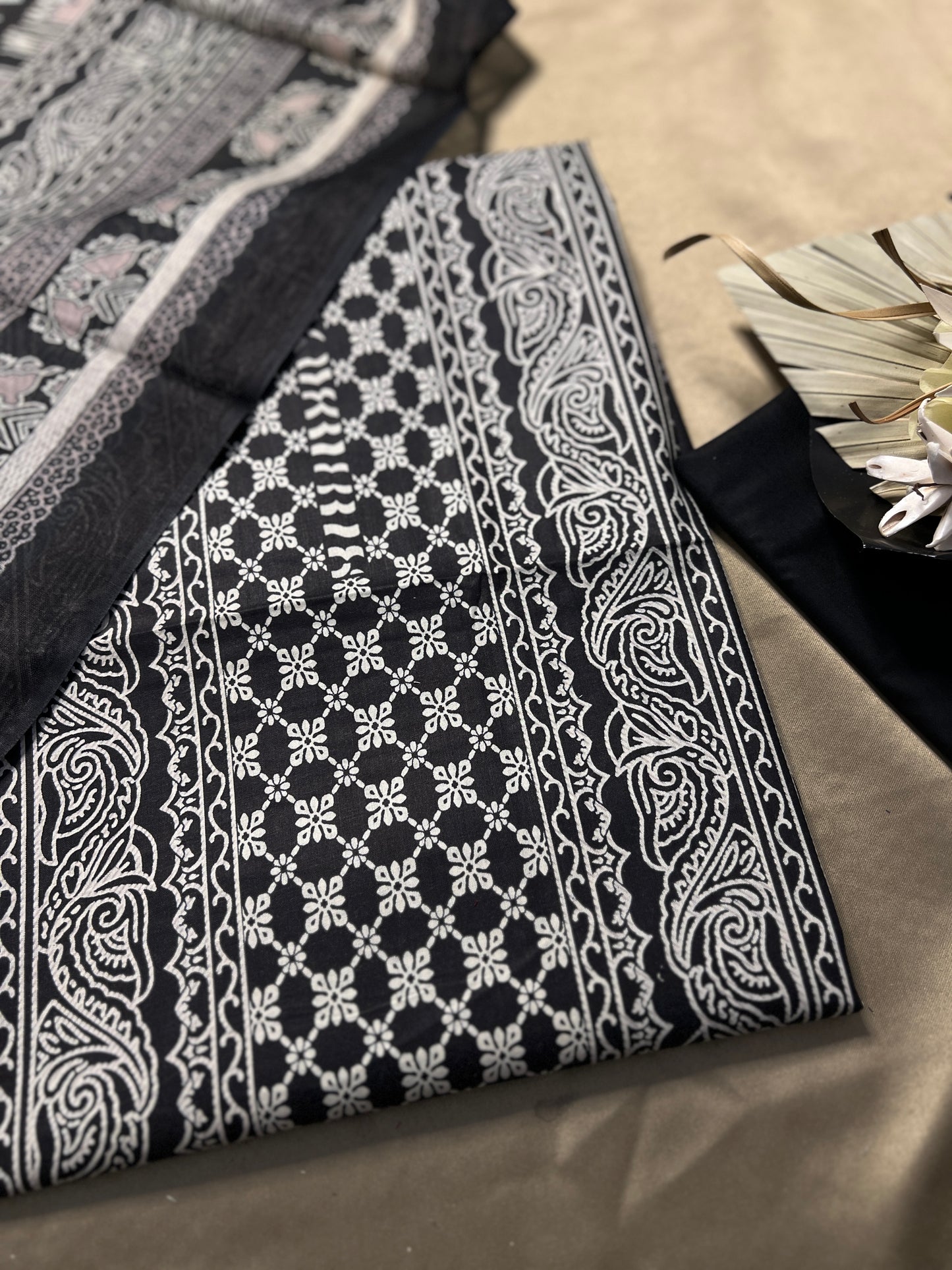 Classic Black & White Karachi Printed Cotton Suit Set