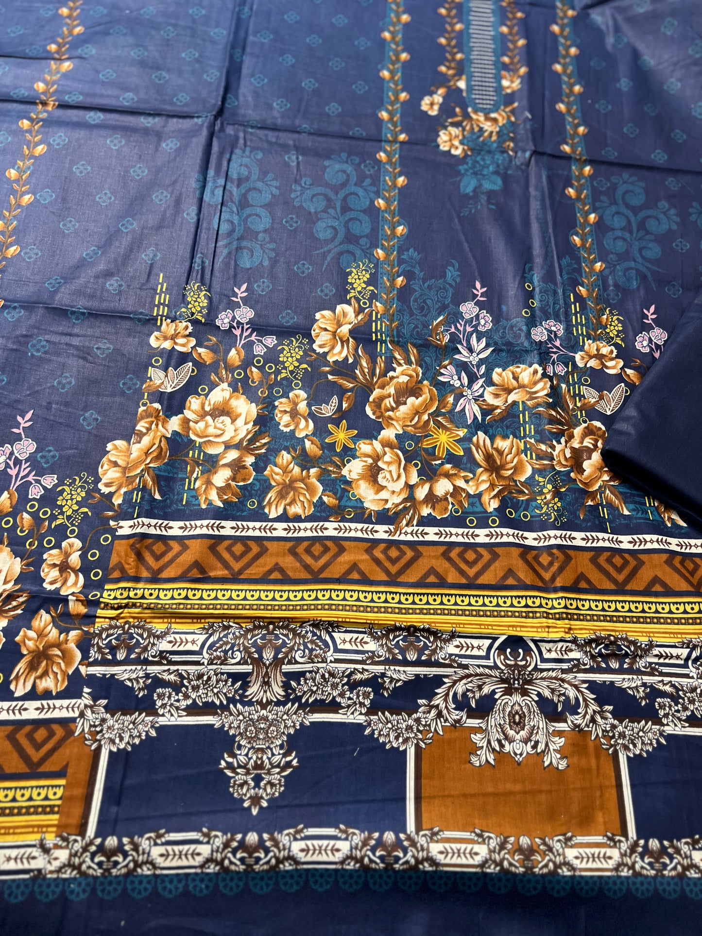 Midnight Navy Floral Printed Cotton Suit Set