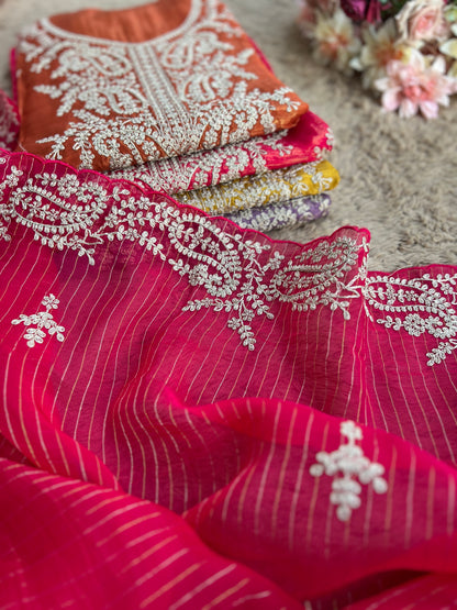 Shimmer Crepe with Exquisite Code Work & Tissue Organza Embroidered Dupatta