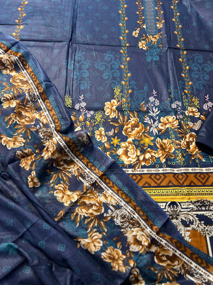 Midnight Navy Floral Printed Cotton Suit Set