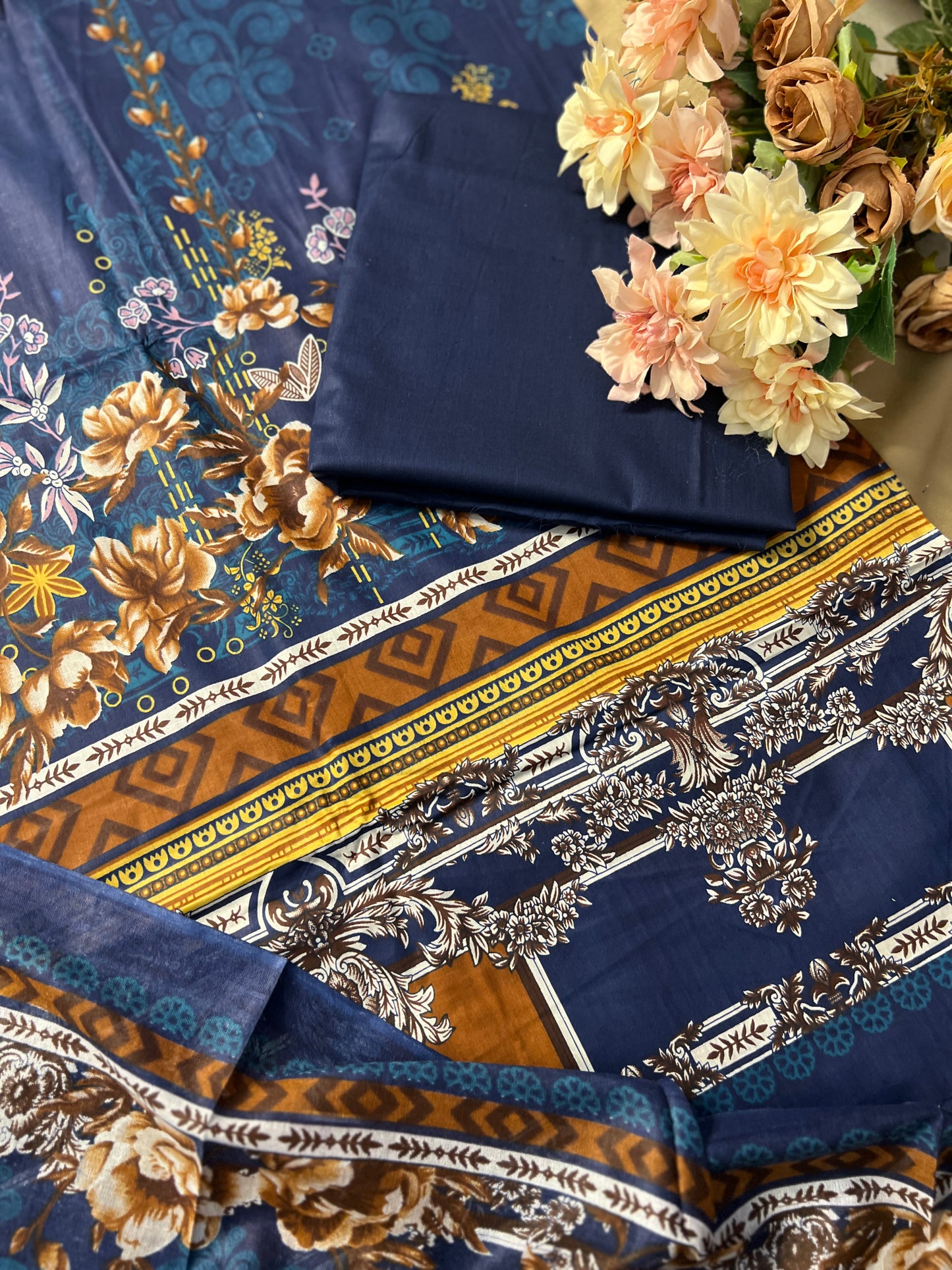 Midnight Navy Floral Printed Cotton Suit Set