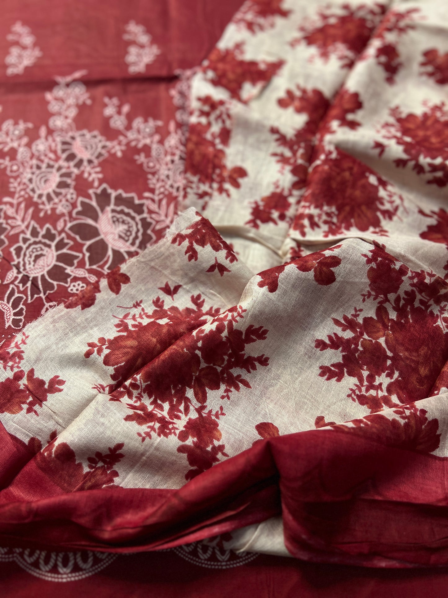 Deep Maroon Floral Cotton Suit – Timeless Grace