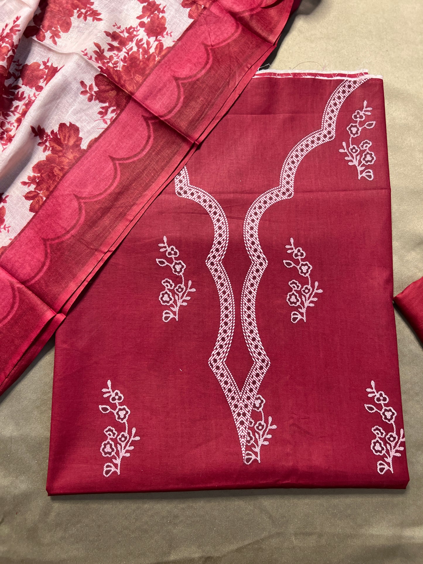 Deep Maroon Floral Cotton Suit – Timeless Grace