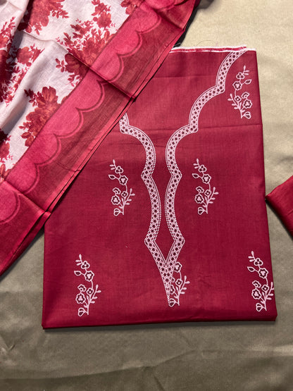 Deep Maroon Floral Cotton Suit – Timeless Grace