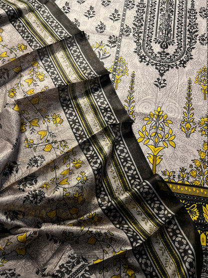 Charcoal Grey & Mustard Karachi Print Cotton Suit – Bold Everyday Elegance