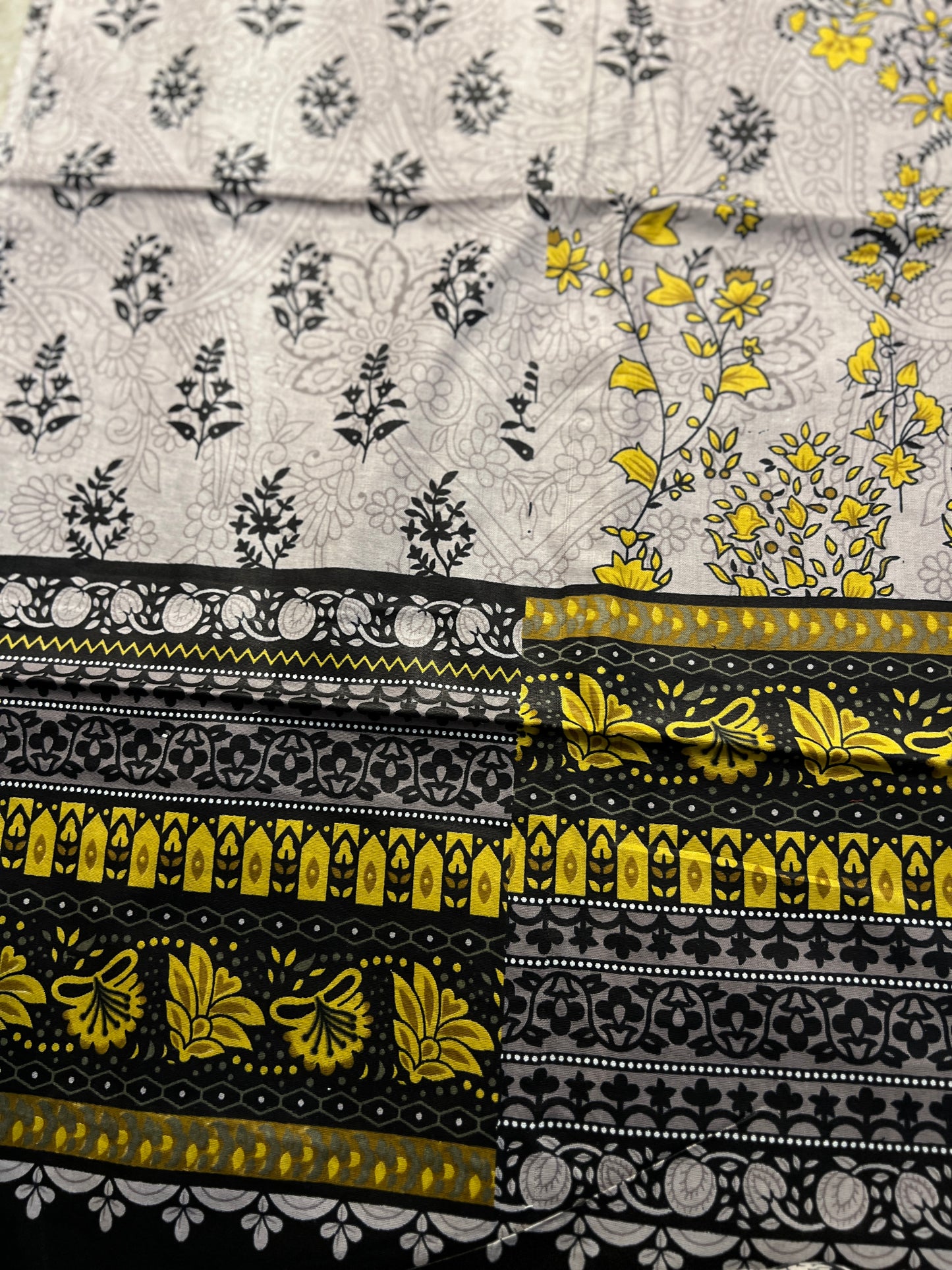 Charcoal Grey & Mustard Karachi Print Cotton Suit – Bold Everyday Elegance