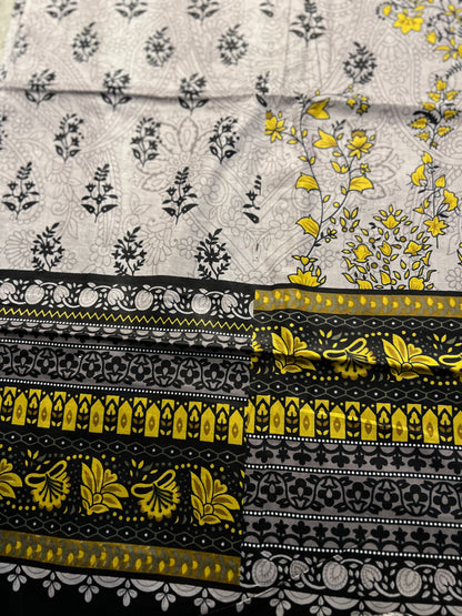 Charcoal Grey & Mustard Karachi Print Cotton Suit – Bold Everyday Elegance