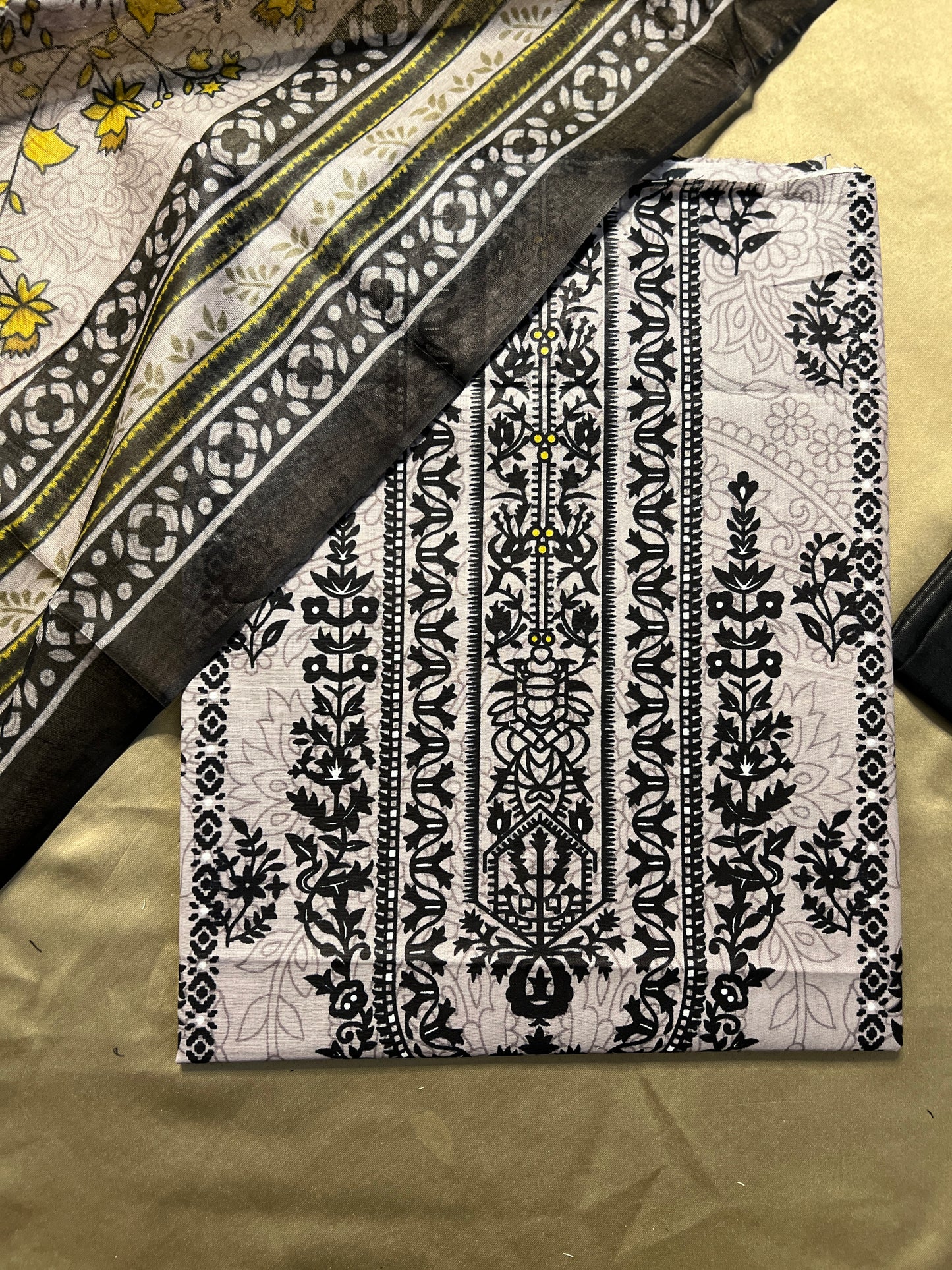 Charcoal Grey & Mustard Karachi Print Cotton Suit – Bold Everyday Elegance