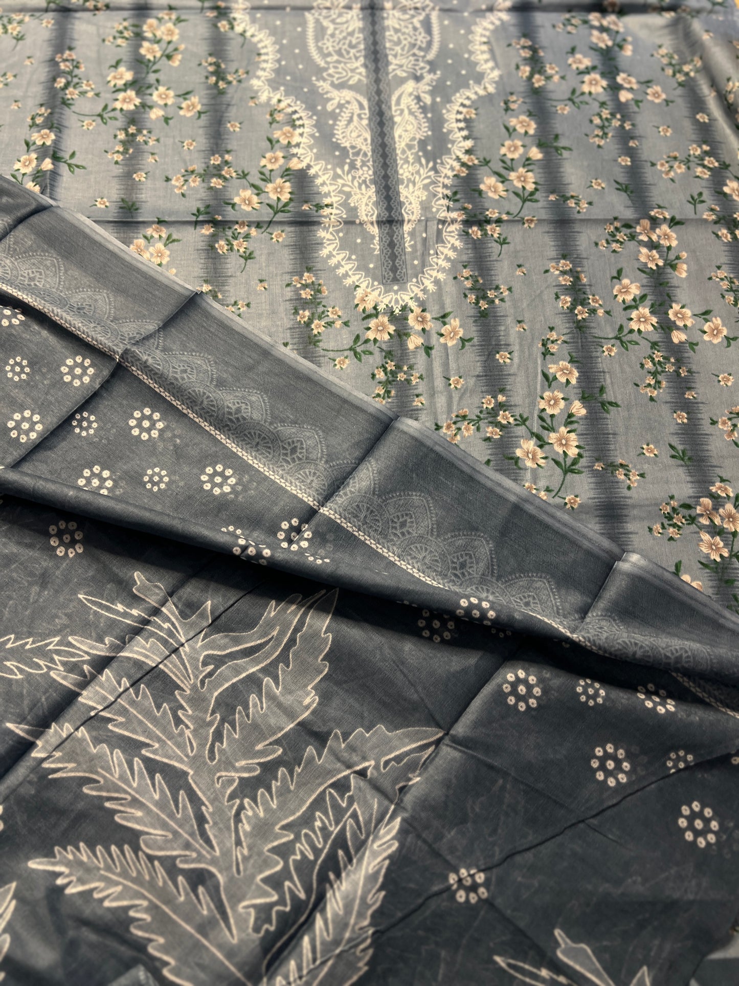 Mist Blue Floral Cotton Suit – Graceful Everyday Wear