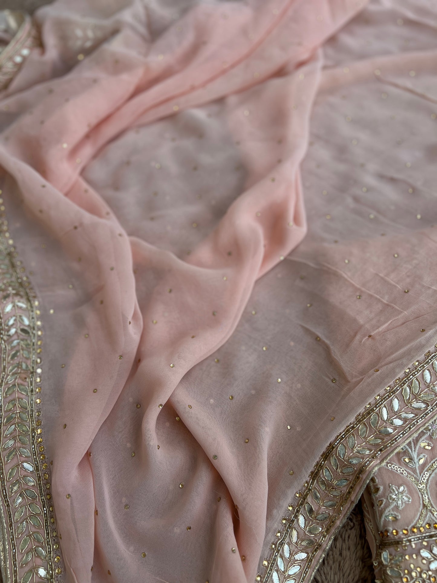 Soft Pink Chiffon Suit Set with Embellished Dupatta