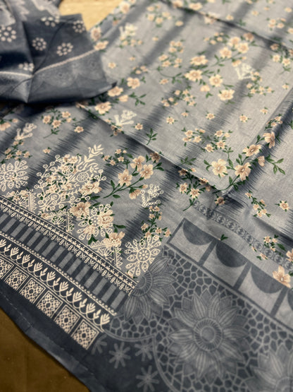 Mist Blue Floral Cotton Suit – Graceful Everyday Wear