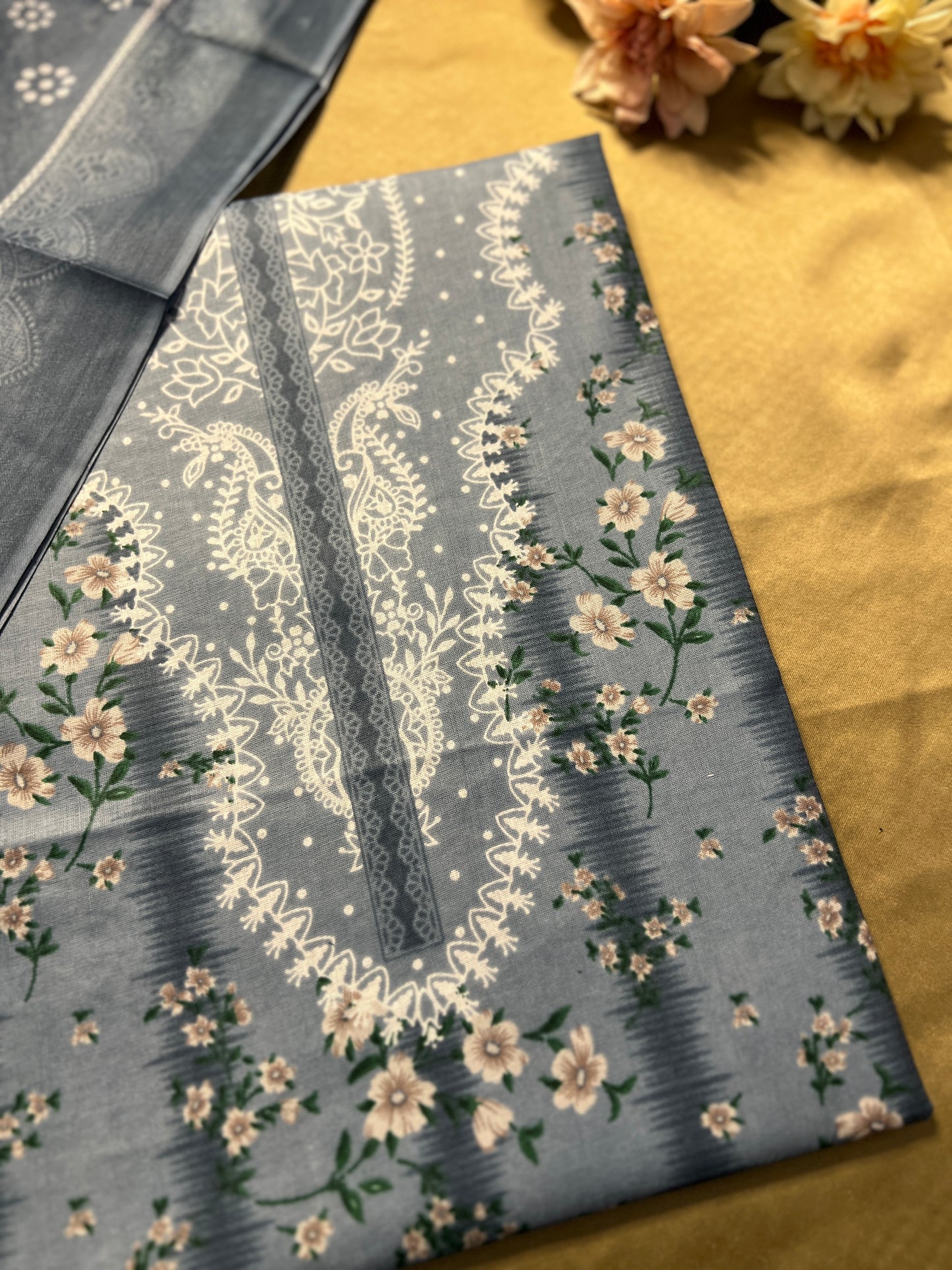 Mist Blue Floral Cotton Suit – Graceful Everyday Wear
