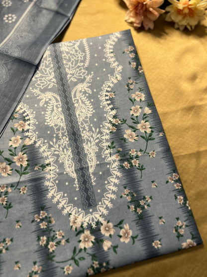 Mist Blue Floral Cotton Suit – Graceful Everyday Wear