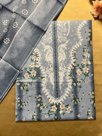 Mist Blue Floral Cotton Suit – Graceful Everyday Wear