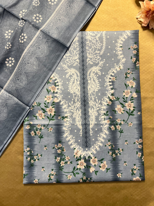 Mist Blue Floral Cotton Suit – Graceful Everyday Wear