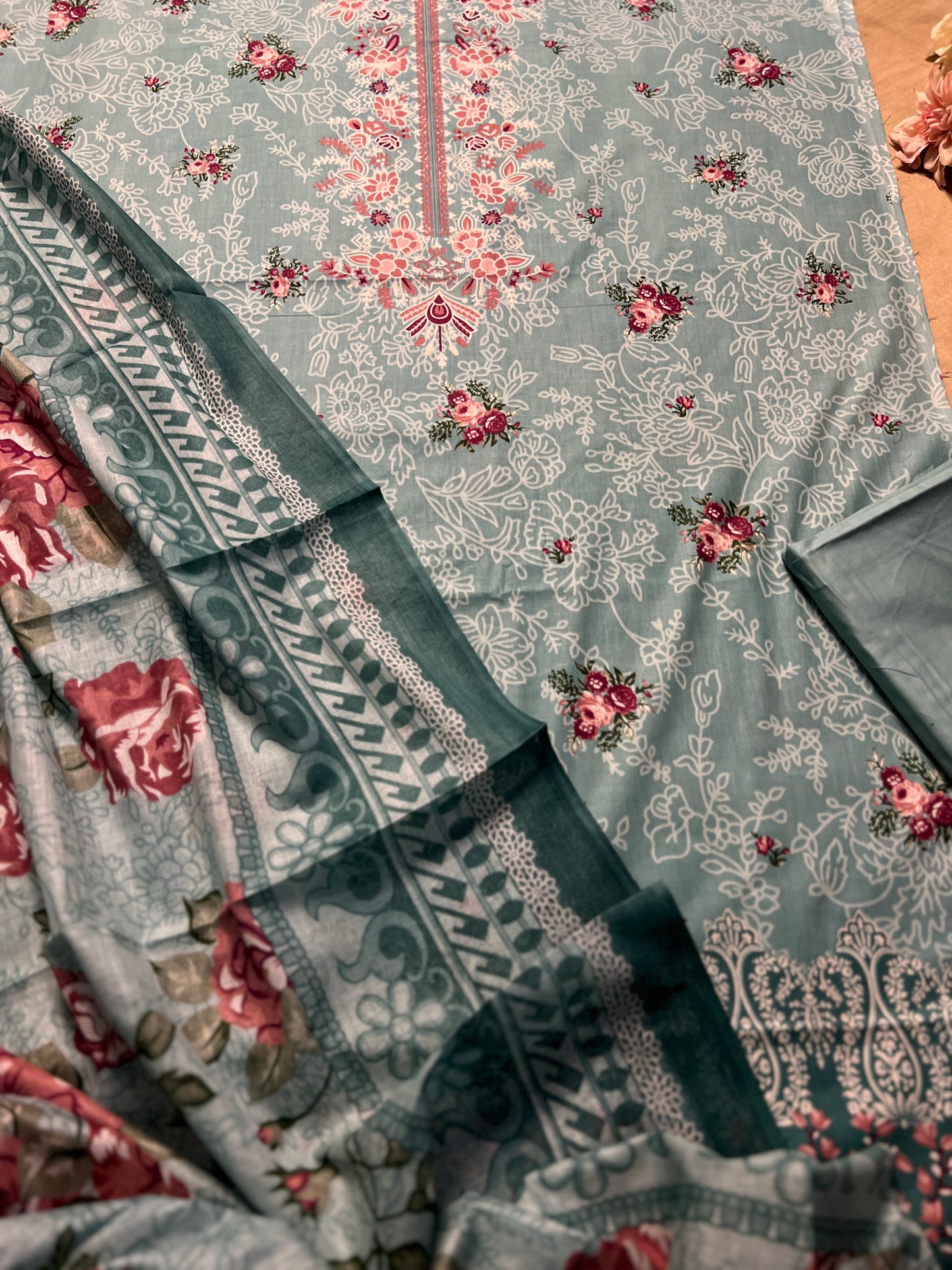 Aqua Blue Karachi Print Cotton Suit – Fresh Summer Dailywear