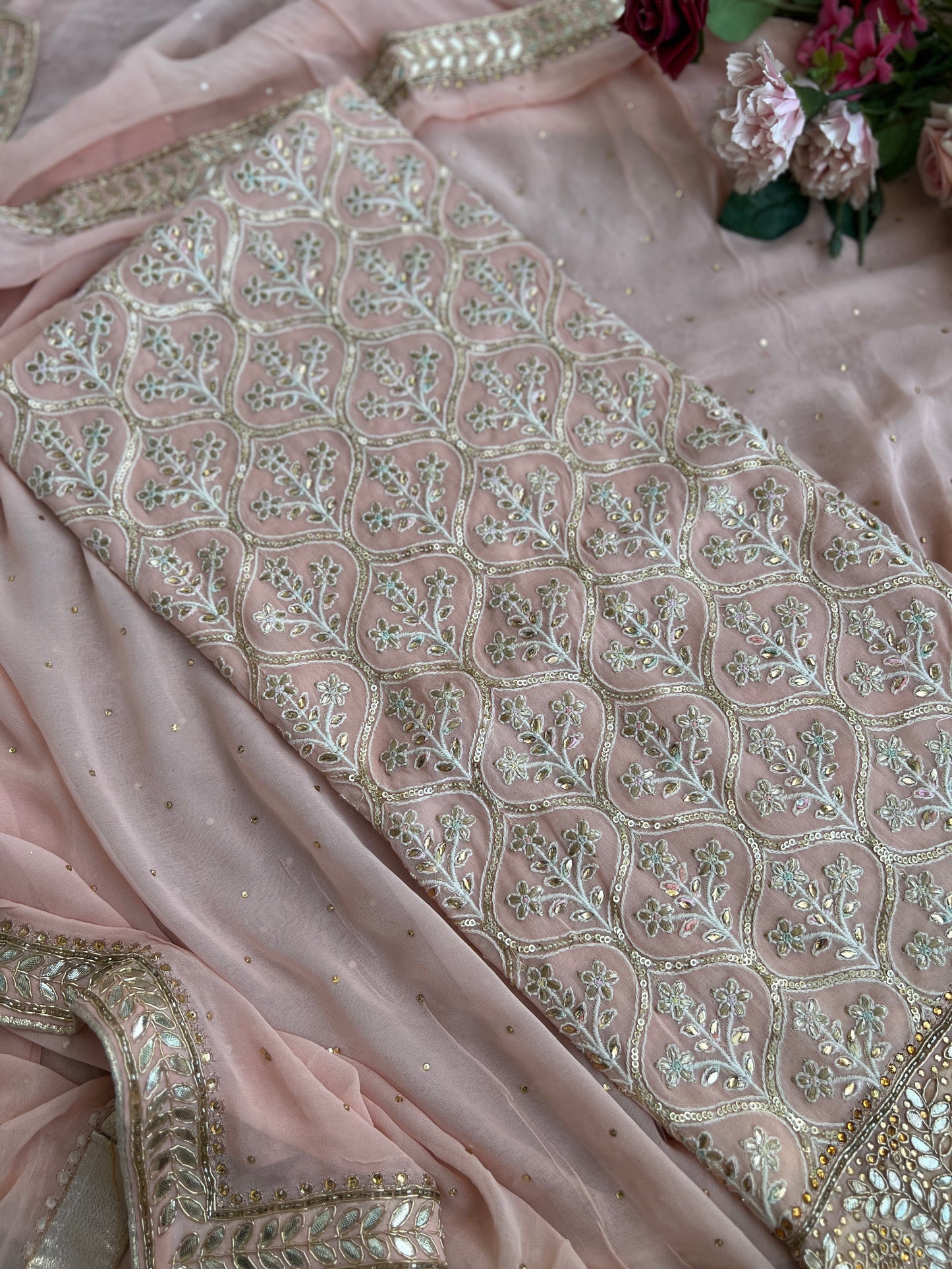 Soft Pink Chiffon Suit Set with Embellished Dupatta