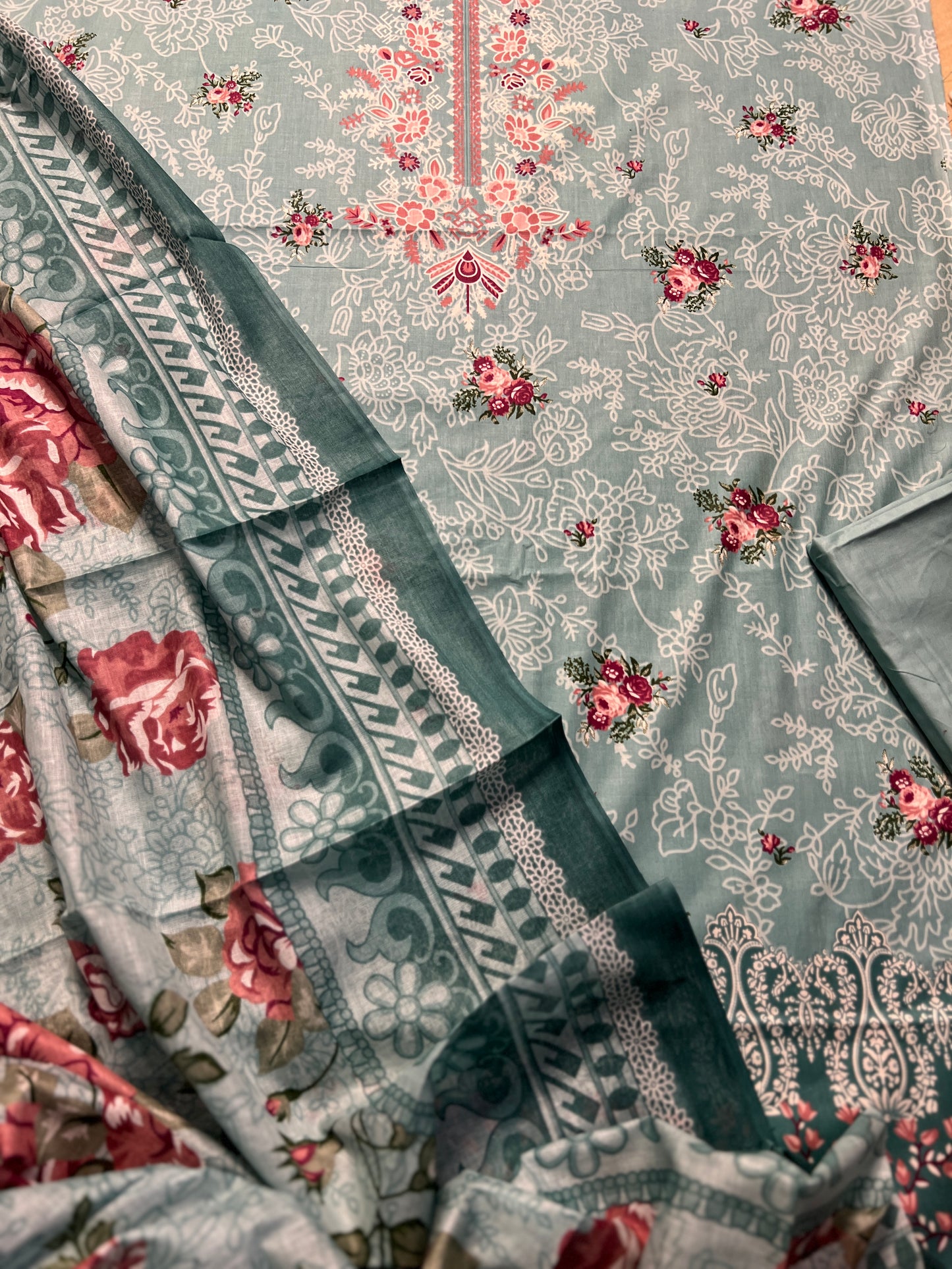 Aqua Blue Karachi Print Cotton Suit – Fresh Summer Dailywear