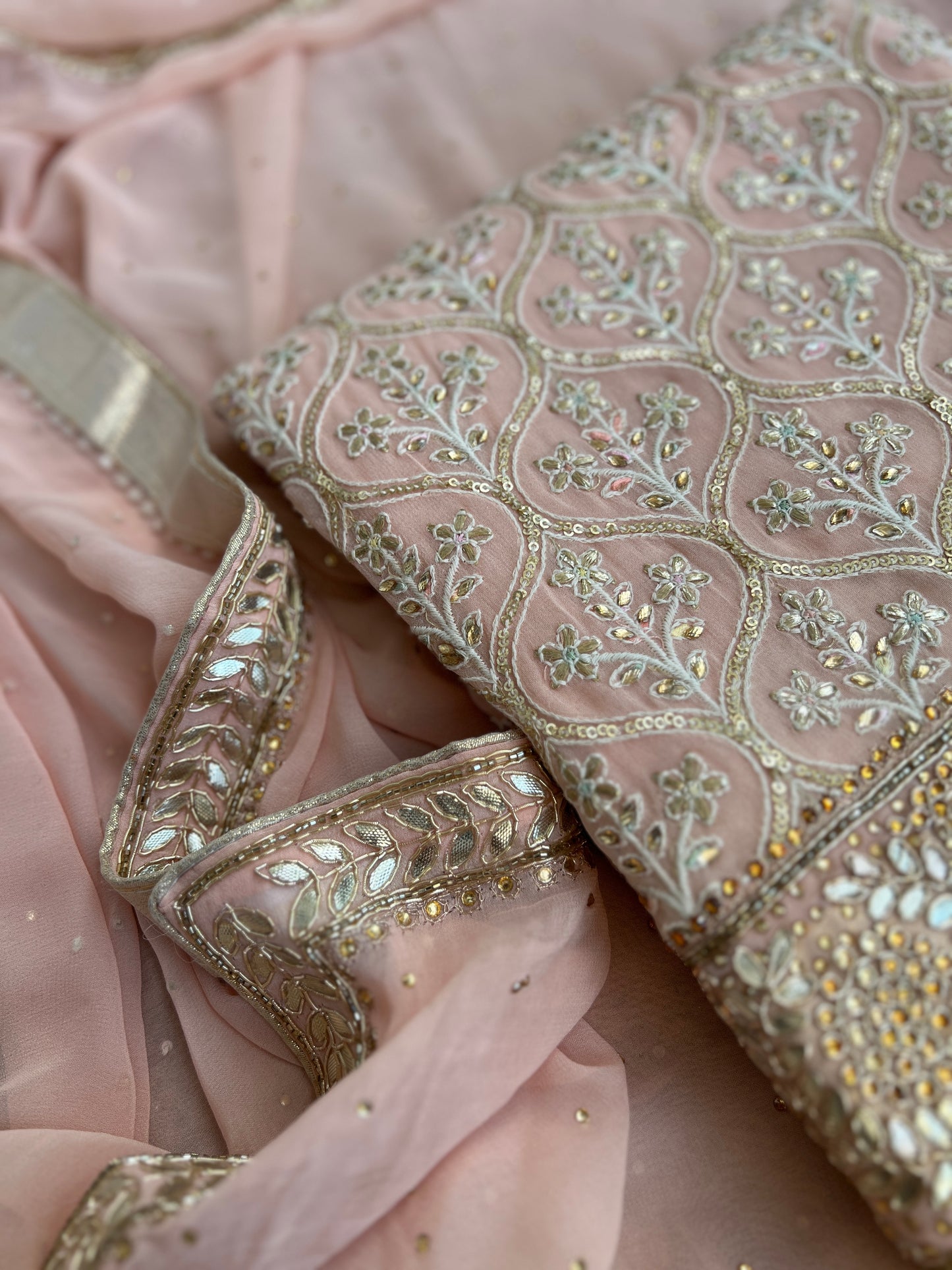 Soft Pink Chiffon Suit Set with Embellished Dupatta