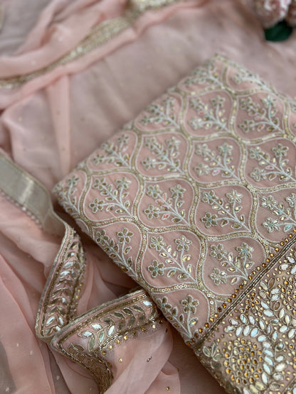 Soft Pink Chiffon Suit Set with Embellished Dupatta