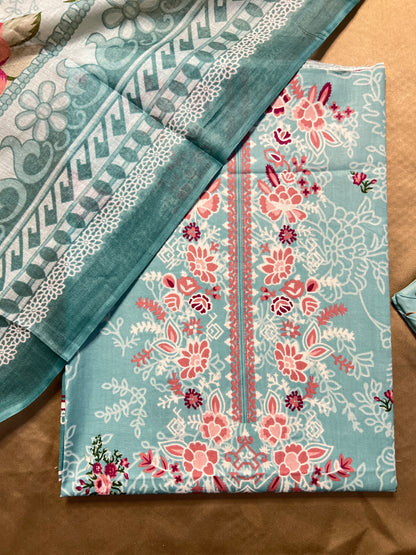 Aqua Blue Karachi Print Cotton Suit – Fresh Summer Dailywear