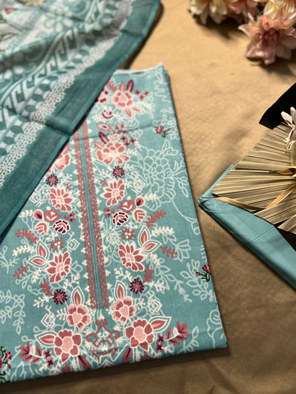 Aqua Blue Karachi Print Cotton Suit – Fresh Summer Dailywear