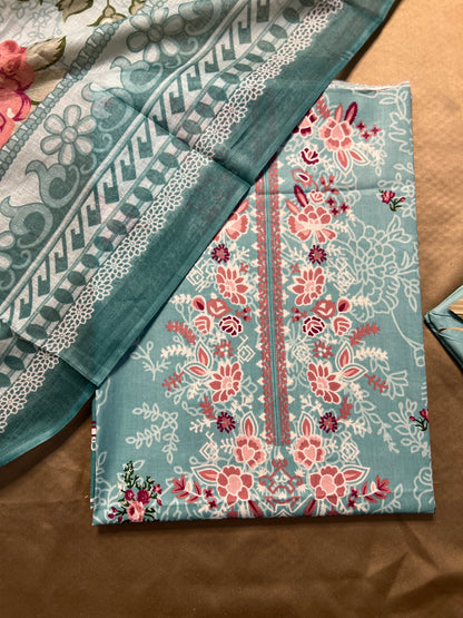 Aqua Blue Karachi Print Cotton Suit – Fresh Summer Dailywear