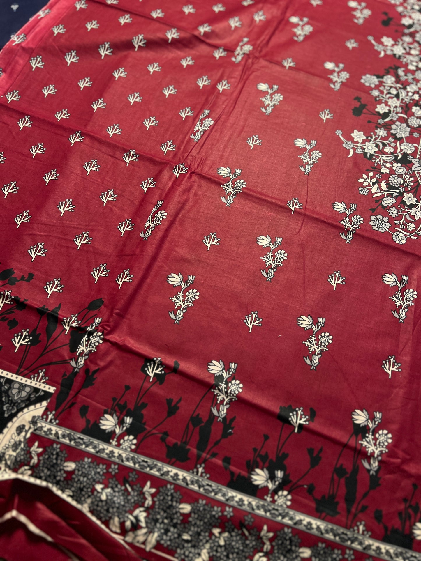 Crimson Red Printed Cotton Suit – Elegant Everyday Wear