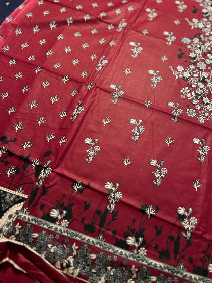 Crimson Red Printed Cotton Suit – Elegant Everyday Wear