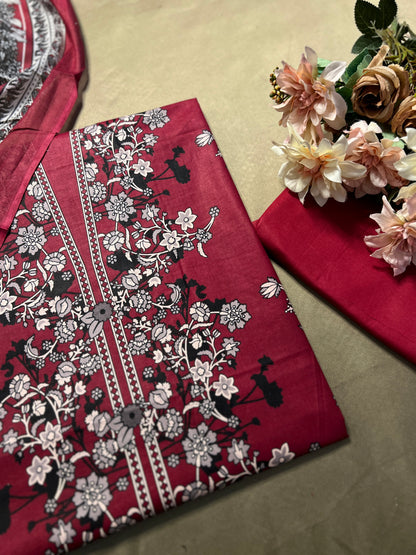 Crimson Red Printed Cotton Suit – Elegant Everyday Wear