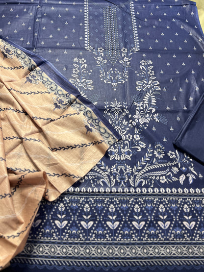 Midnight Blue Karachi Print Cotton Suit – Summer Dailywear Essential