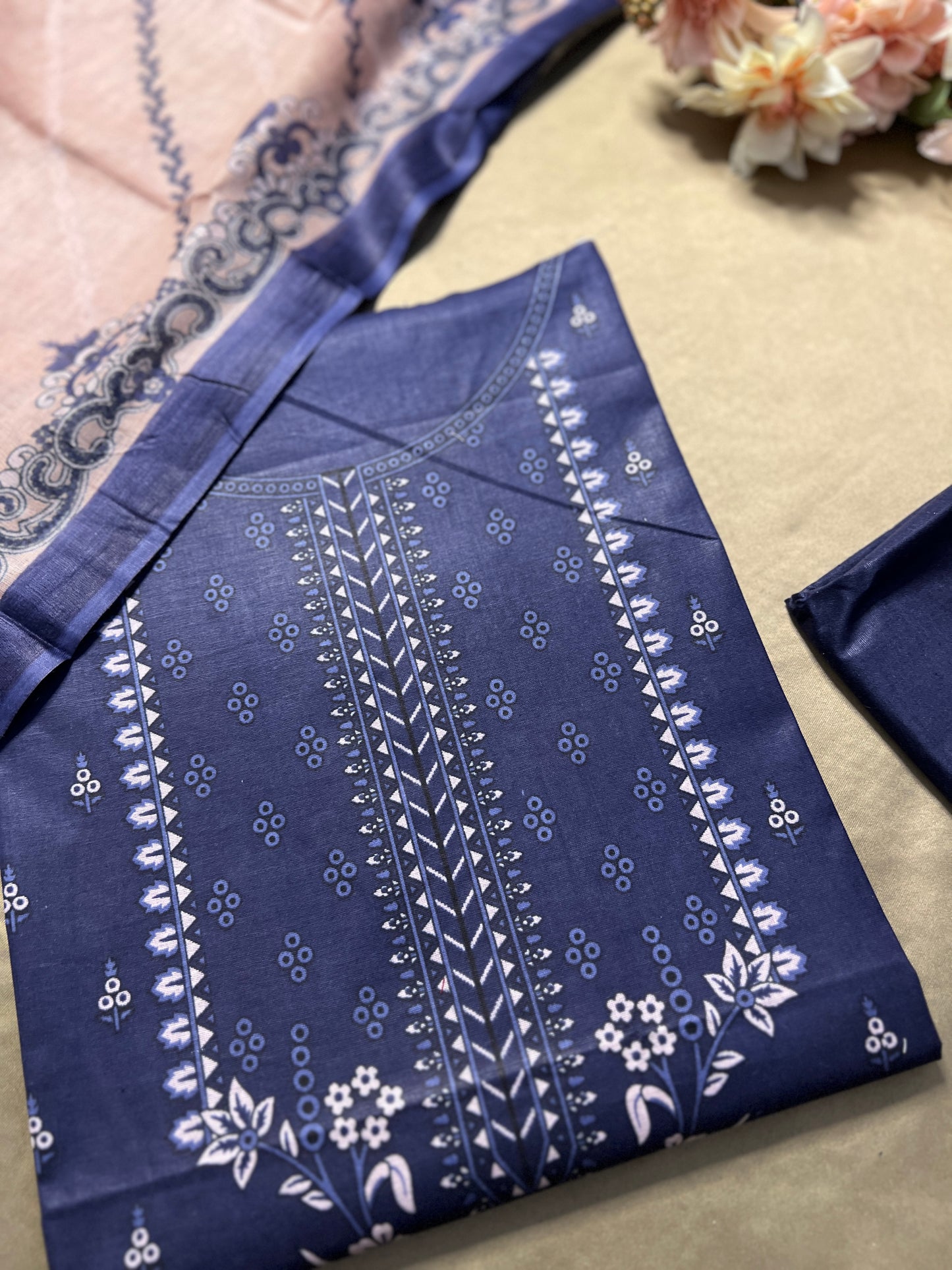 Midnight Blue Karachi Print Cotton Suit – Summer Dailywear Essential