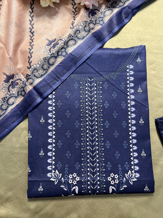 Midnight Blue Karachi Print Cotton Suit – Summer Dailywear Essential
